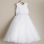 White Beaded Round Neckline Flower Girl Dresses, Tulle Popular Little Girl Dresses, D995