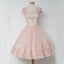 Cap Sleeve Pink Lace Homecoming Dress, Tulle A-Line Backless Homecoming Dress, D1318