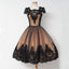 Newest Cap Sleeve Black Lace Homecoming Dress, Tulle A-Line Backless Homecoming Dress, D1319