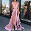 Sexy V-Neck A-Line Satin Slit Long Vintage Prom Dresses, FC1923