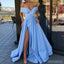 Gorgeous Off Shoulder A-line Backless Satin Slit Long Prom Dresses, FC2129