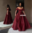 Off Shoulder A-line Satin Sexy Slit Backless Prom Dress with Pockets, FC2344