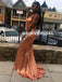 Sparkle Orange Sequin Mermaid Sexy Backless V-Neck Prom Dress, D1064