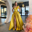 Elegant A-line Satin Sexy Slit One-Shoulder Floor-length Prom Dress, FC4537