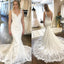 Long Mermaid V-Neck Wedding Dress, Lace Backless Satin Sleeveless Wedding Dress, D1053