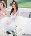 Lace Long Sleeve A-Line Wedding Dress,  Cheap Open-Back Organza Wedding Dress, D948