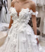 Honest A-line Off Shoulder Lace Backless Applique Wedding Dresses, FC4618