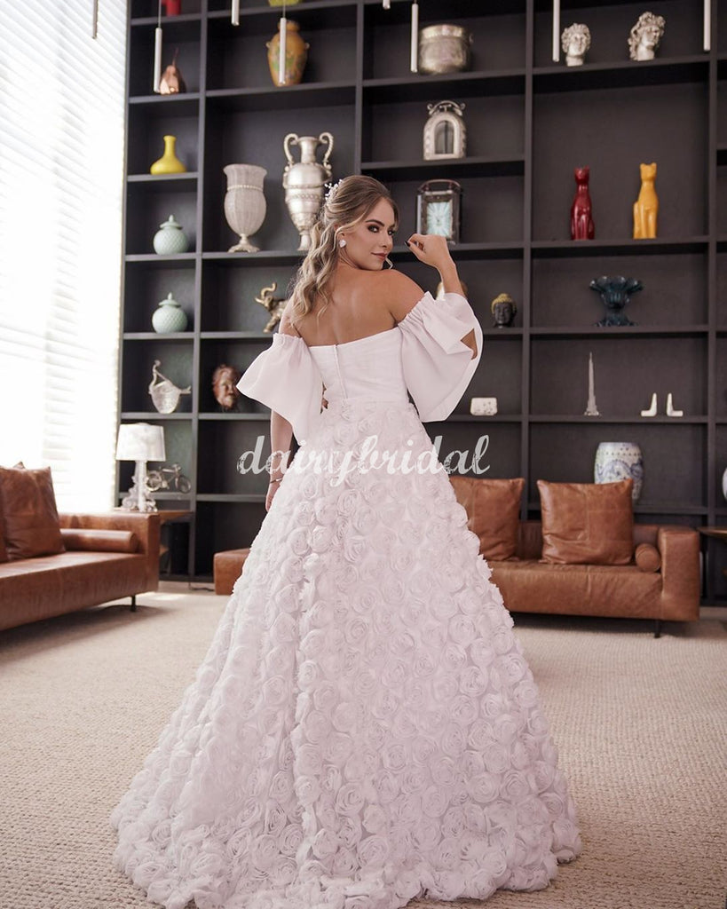 A-line Gorgeous 3D Floral Backless Wedding Dress, FC5080